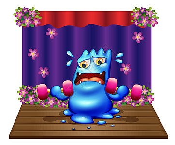 一个蓝色的怪物在舞台中间锻炼图片