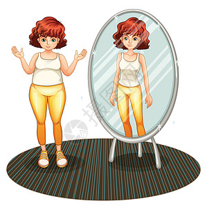 一个胖女孩和她的瘦弱的反光女性青少年火花反射镜子条纹女士饮食小地毯金属图片
