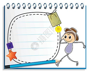 一个笔记本 上面画着一个男孩带着空模板走路图片