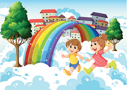 孩子们在彩虹附近玩图片