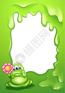 一个绿色的怪物 在空模板前有一朵花图片