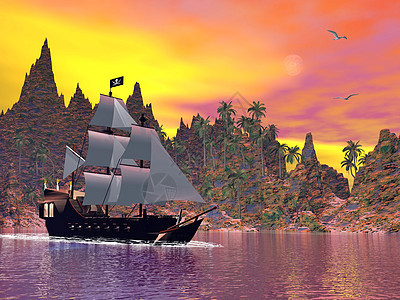 日落前海盗船3D图片