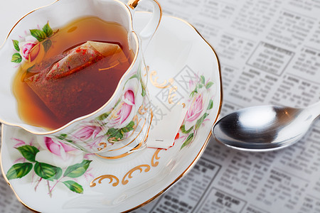 草药茶早餐杯子文化茶碗草本植物液体飞碟广告勺子标签图片