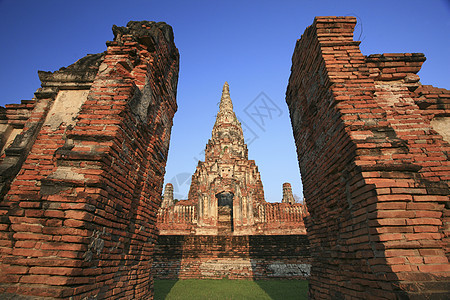 泰国Ayutthaya省老寺庙文化建筑学宗教蓝色绿色宝塔旅行城市佛教徒王国图片