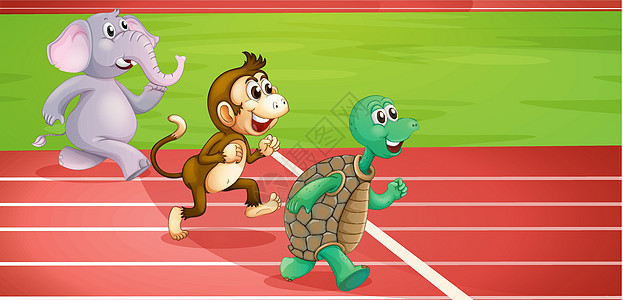 乌龟 猴子和大象在跑图片