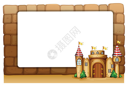 一座城堡在空标牌前图片