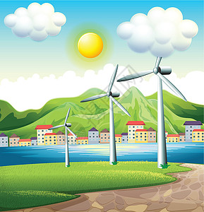 丽江玉湖村村对面三个风车插画