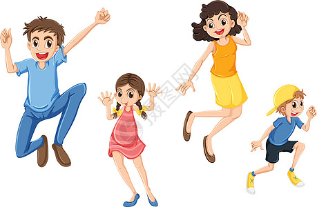 幸福的家庭跳跃女孩们青少年男性成年人团体绘画父母兄弟女性父亲图片
