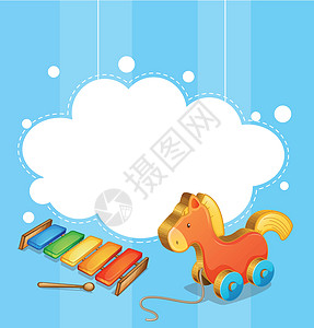 一个空的云样板 带有玩具马和xylophone图片