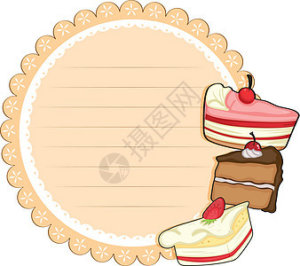 一个带蛋糕的圆形文具背景图片