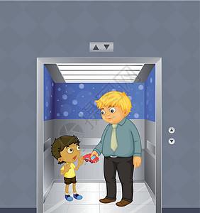 电梯里一个男人和一个孩子图片
