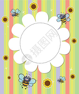 花朵设计的带蜜蜂的空模板背景图片