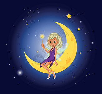 一个仙女拿着魔杖坐在月亮上图片