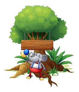 树下有一头大象 挂着木板图片