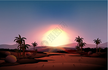 日落时沙漠的景色图片