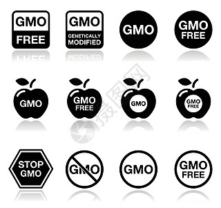 GMO 食物 没有GMO或GMO免费图标集生物植物消费者市场工程农业技术材料科学方法图片