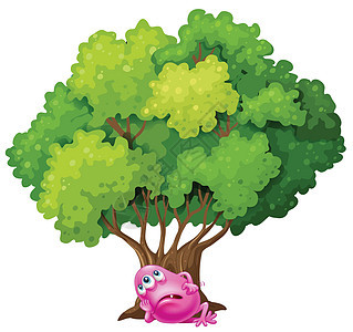 在树下躺着的粉红怪物图片