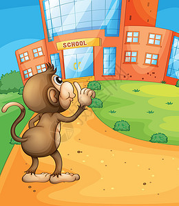 学校门口的猴子在想着图片