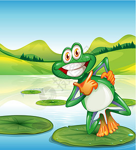 一只快乐的青蛙站在水上图片