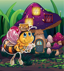 在魔法蘑菇屋附近的一只飞蜜蜂图片