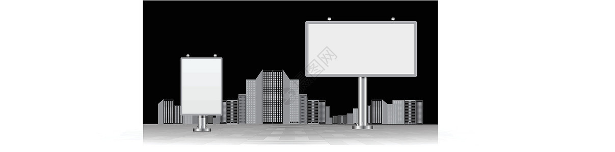 带有城市地平线的广告牌商业展示木板公告促销宣传控制板海报广告横幅图片
