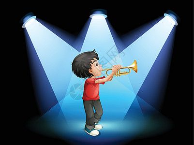 一个在舞台上吹喇叭的男孩子图片