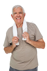 长者用毛巾的肖像微笑运动锻炼身体退休男性老年闲暇男人护理图片