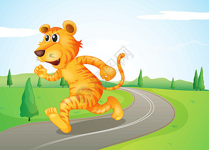 老虎在街上奔跑图片
