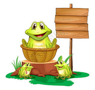 在空标牌附近的篮子里 一只青蛙图片