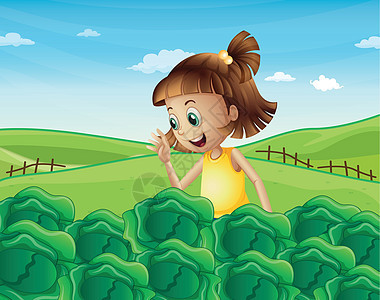 一个年轻女孩在农场看蔬菜种植的年青女孩图片