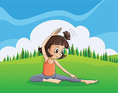 一个在山顶做瑜伽的年轻女孩图片