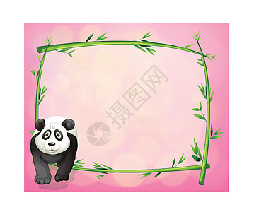 竹架旁的熊猫图片