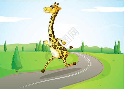 一条长颈鹿沿路跑来跑去图片