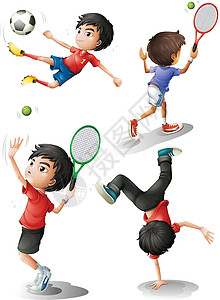 4个男孩玩不同运动图片