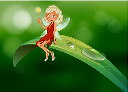 一个有魔杖的仙女 坐在叶子上图片