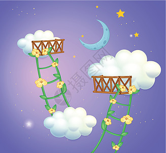 两座植物梯子飞向天空图片