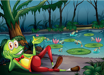 森林里的青蛙在池塘附近休息图片