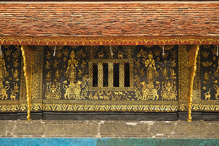 琅勃拉邦场所细节建筑物扫管地标寺庙宗教地点旅行金子背景