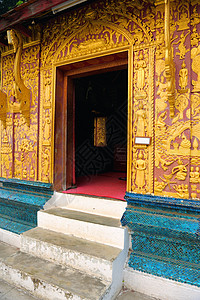 琅勃拉邦外观文化褪色权威建筑学警告马赛克寺庙地点金子背景