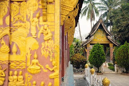 琅勃拉邦赤脚建筑学金子寺庙旅行金叶子入口细节建筑权威图片
