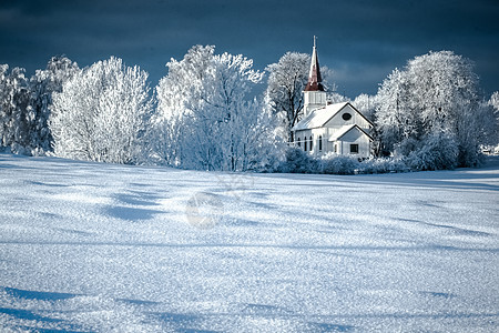 冬天树木教会教堂图片