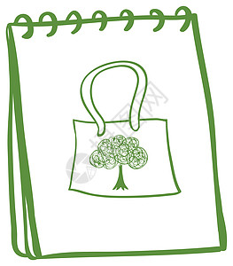 寓意画封面页上有袋的绿色笔记本插画