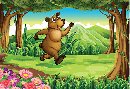 一只熊在森林里跑来跑去图片