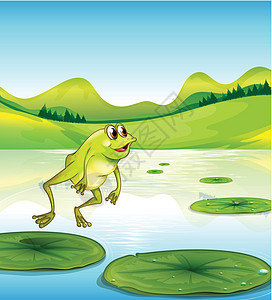 一只青蛙跳跃的池塘图片