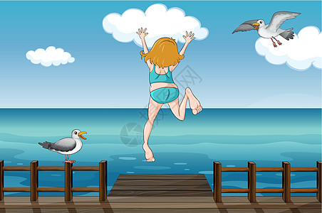 一个在水中跳跃的女孩图片