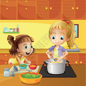 母亲和女儿一起做饭房子烹饪妈妈厨房女性橱柜木板成人帮助壁橱图片