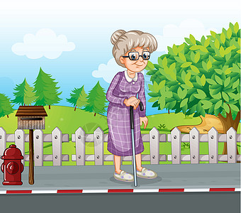 街上有个老女人 手杖站在信箱旁边图片