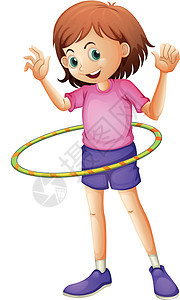 一个年轻女孩在玩哈拉霍圆圈青少年粉色戒指紫色条纹女性白色绘画女士图片
