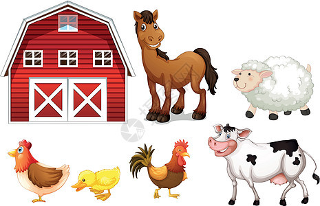 农场动物小牛农民绘画下蛋羊肉翅膀公鸡小鸭子产品奶牛背景图片