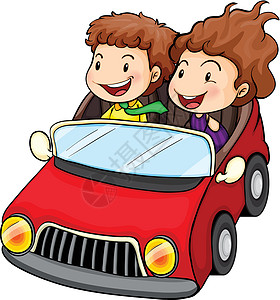 一个女孩和一个男孩骑着红色的车图片